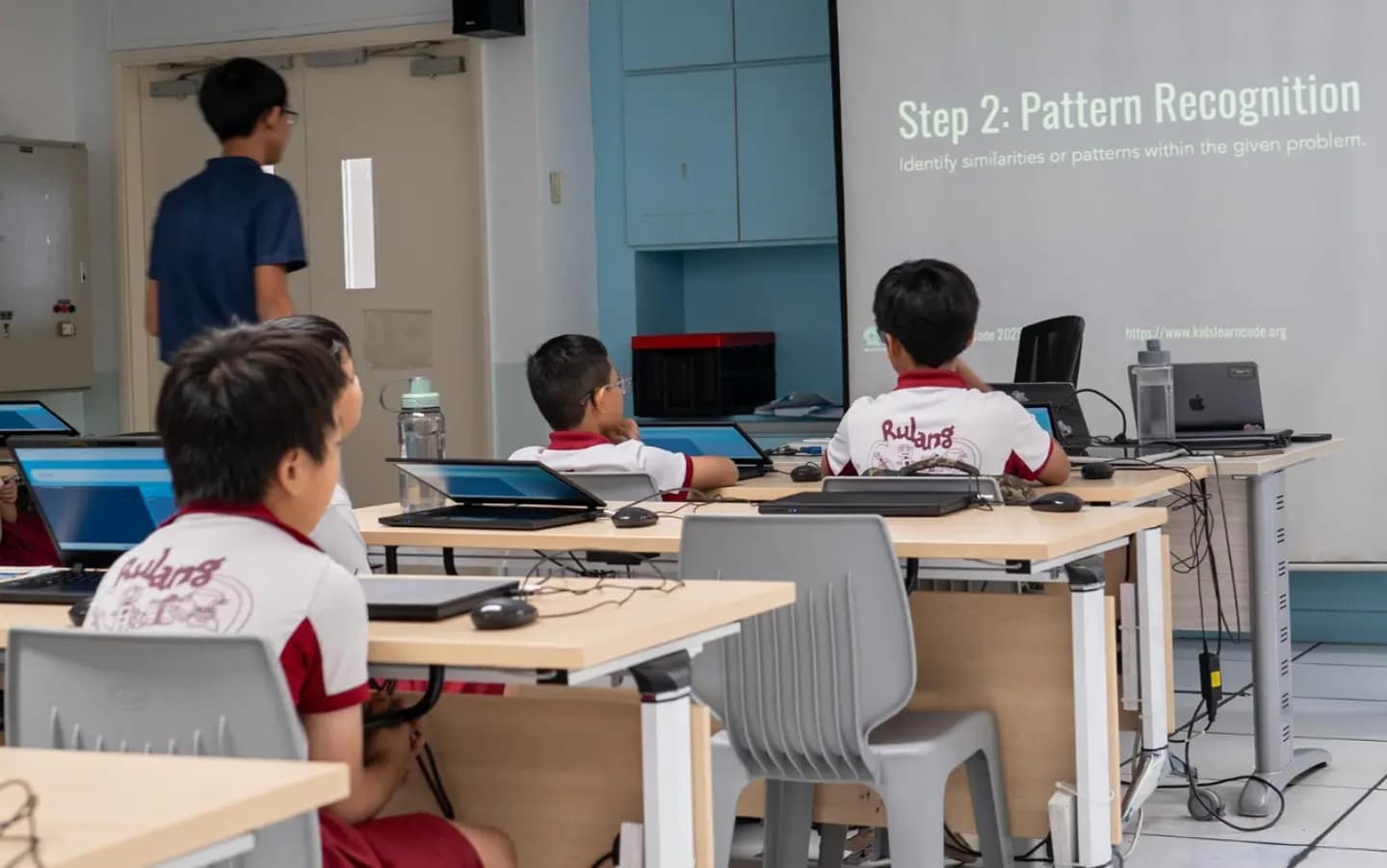 Students attending a Kids Learn Code workshop